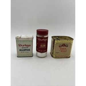 Vintage Durkee's Spices Tin + Glass Bottles Madras Curry Powder